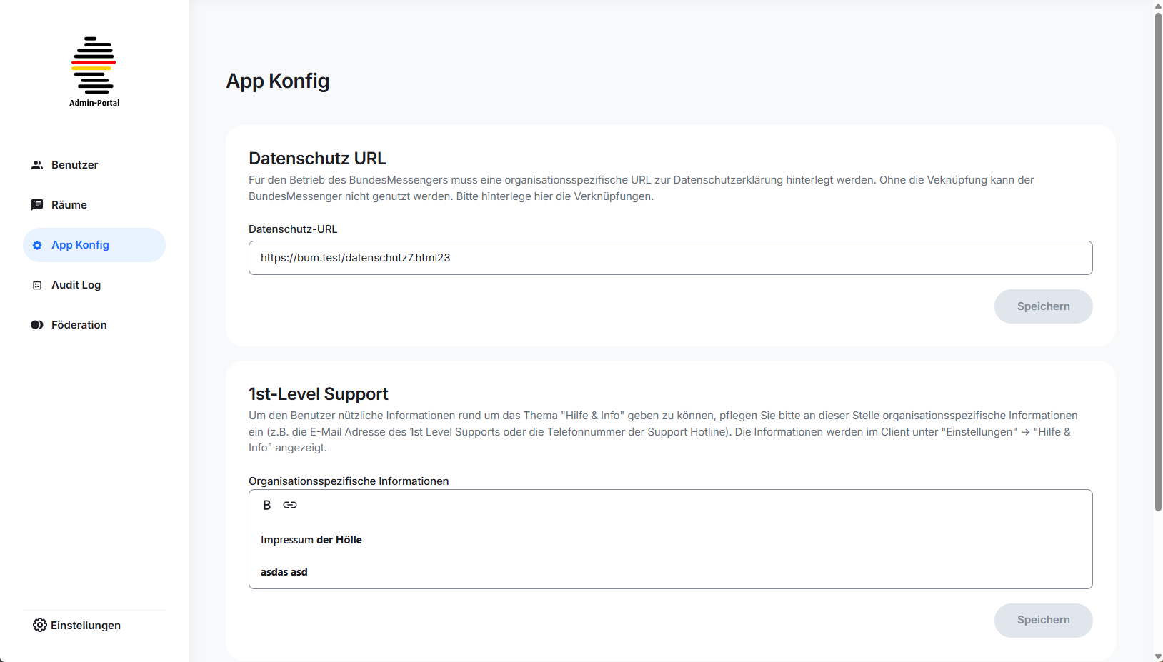 Screenshot der Ansicht App Config