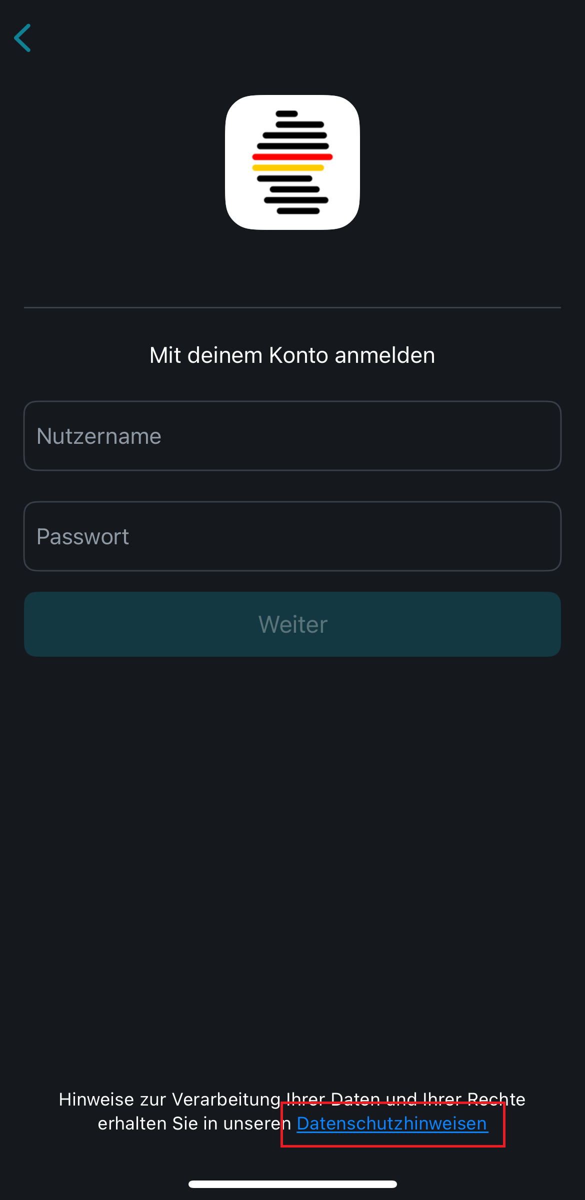 Anzeige der Datenschutz URL im iOS Client