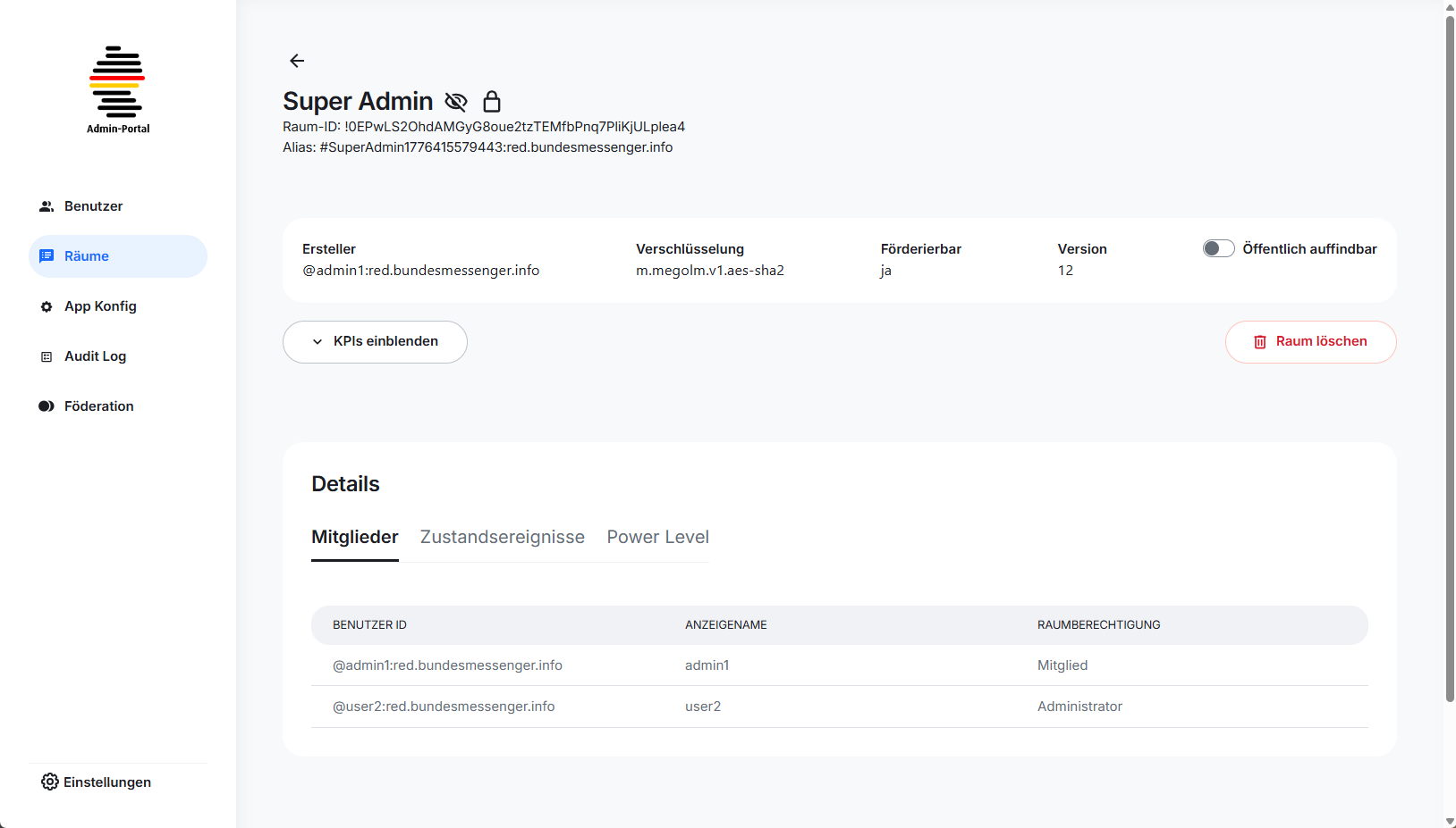  Screenshot der Detailansicht einer Gruppe im Admin-Portals 